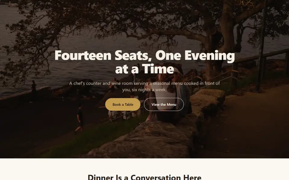 A restaurant website template from Acyera with a full-width photo, the restaurant name and a Book a Table button